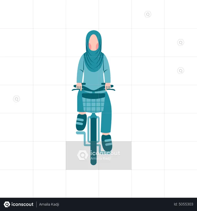 Hijab Woman Riding Bicycle  Illustration