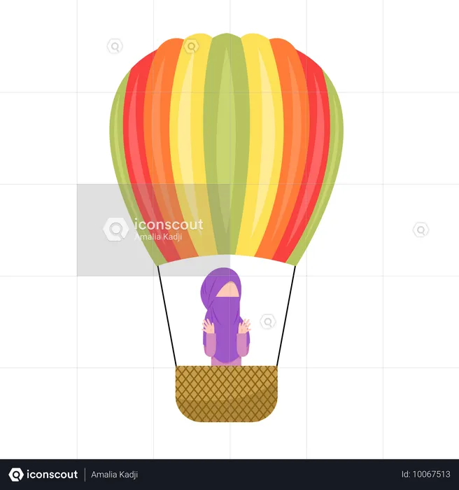 Hijab woman Riding Hot Air Balloon  Illustration