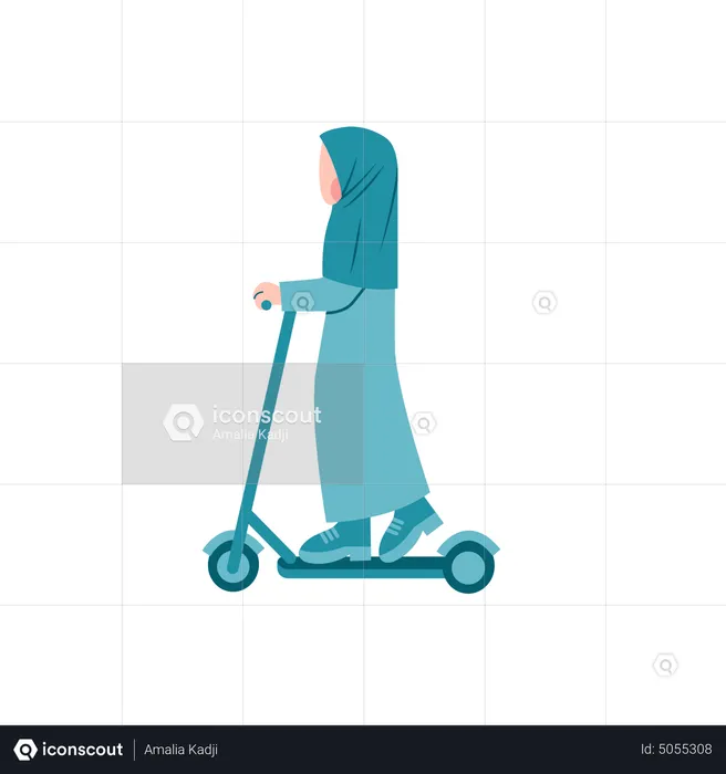 Hijab Woman Riding Scooter  Illustration