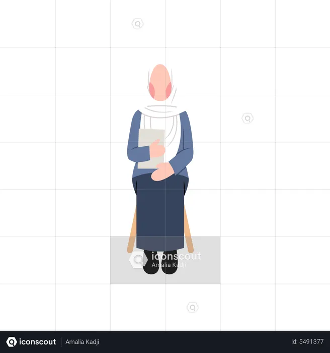Hijab Woman Waiting For Job Interview  Illustration