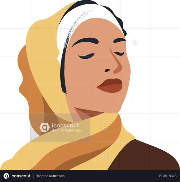 Hijab woman with closed eyes  Illustration