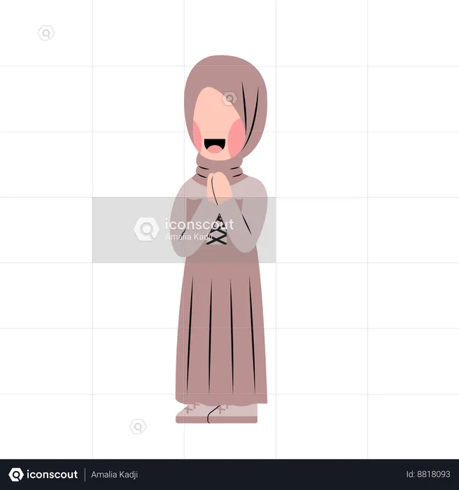 Hijab Woman With Eid Greeting Gesture  Illustration