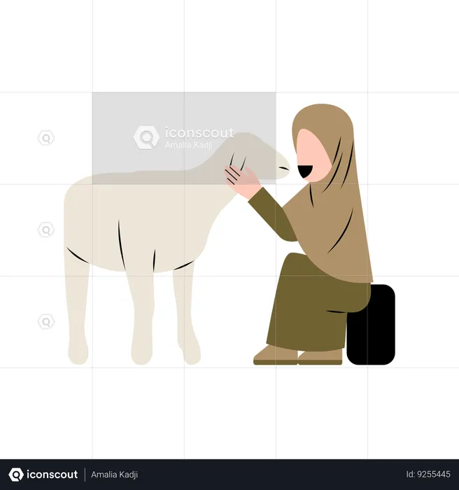 Hijab Woman With Goat  Illustration