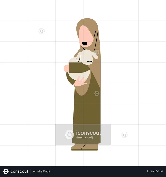 Hijab Woman With Goat  Illustration