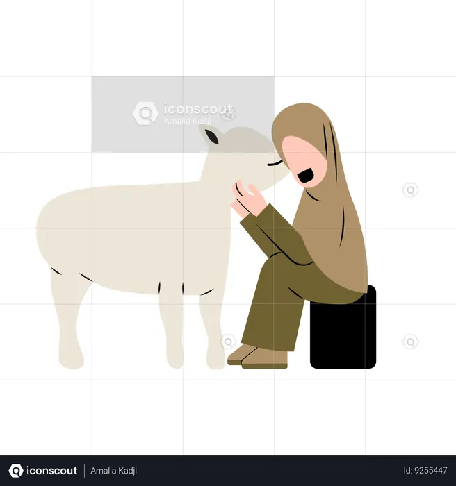 Hijab Woman With Goat  Illustration