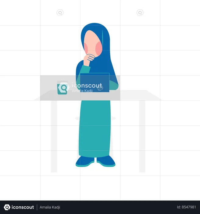 Hijab Woman Working On Desk  Illustration