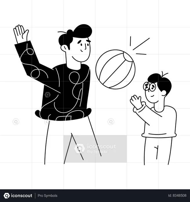 Hijo y papá jugando a la pelota  Ilustración