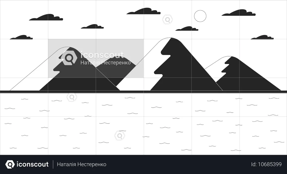 Hilly island in calm sea  Illustration