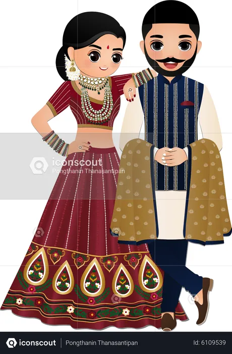 Hindu couple in traditional indian ethnic wear  Illustration