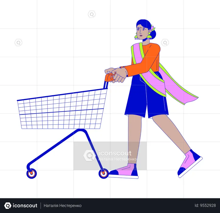 Hindu female uses shopping cart  Illustration