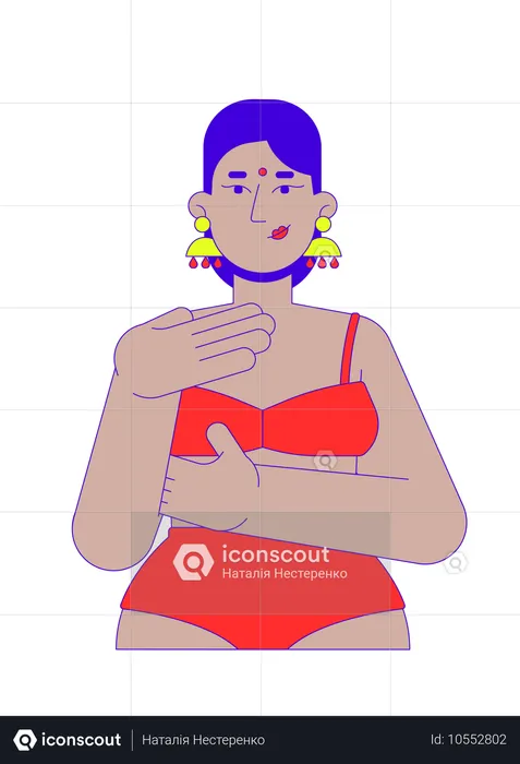 Hindu woman in bikini examining herself  Illustration