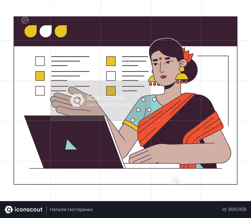 Hindu woman on web conferencing  Illustration