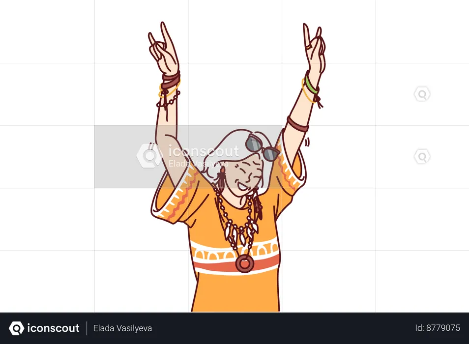 Hippie woman is enjoying in party  Illustration