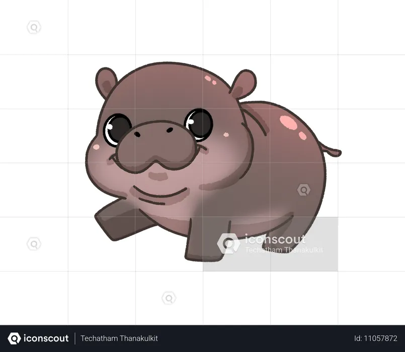 L'hippopotame nain marche avec une patte avant levée  Illustration