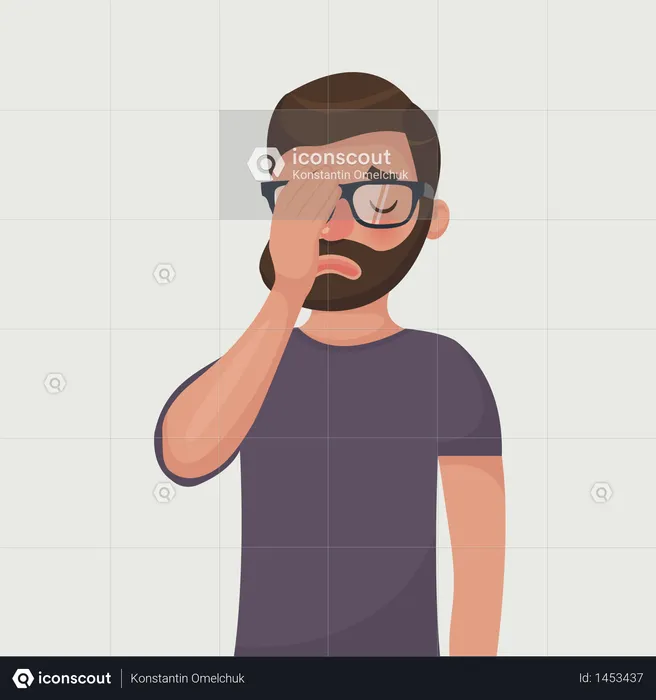 Hipster beard man in glasses make a face palm gestures  Illustration