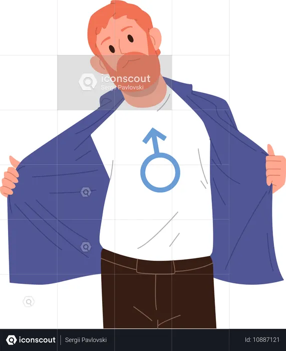 Hipster bearded man showing t-shirt with male sex gender identity sign  Illustration