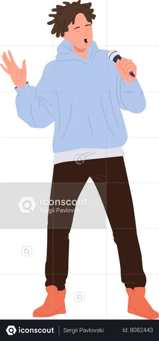 Hipster guy performing with microphone  Illustration
