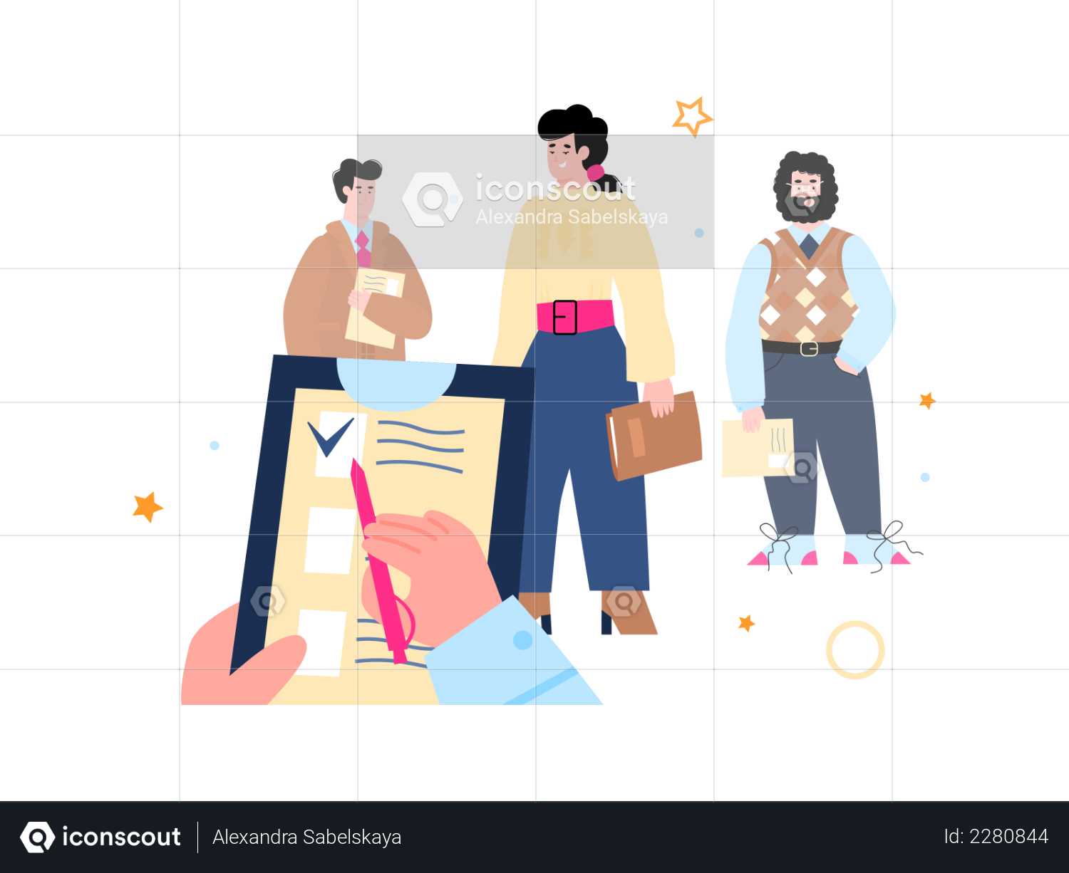 Premium Hiring employee selecting job candidates Illustration download