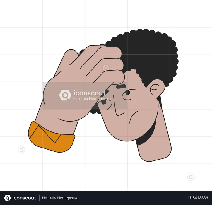 Hispanic guy touching forehead for fever feel  Illustration