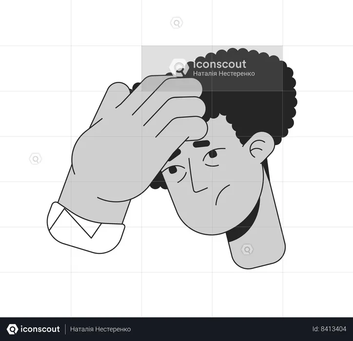 Hispanic guy touching forehead for fever feel  Illustration
