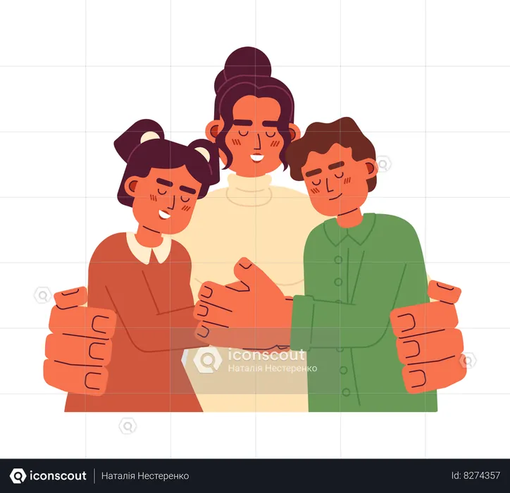 Hispanic mom hugging children  Illustration