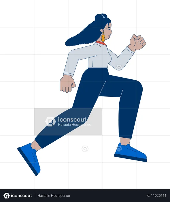 Hispanic professional woman running with determined expression  Illustration