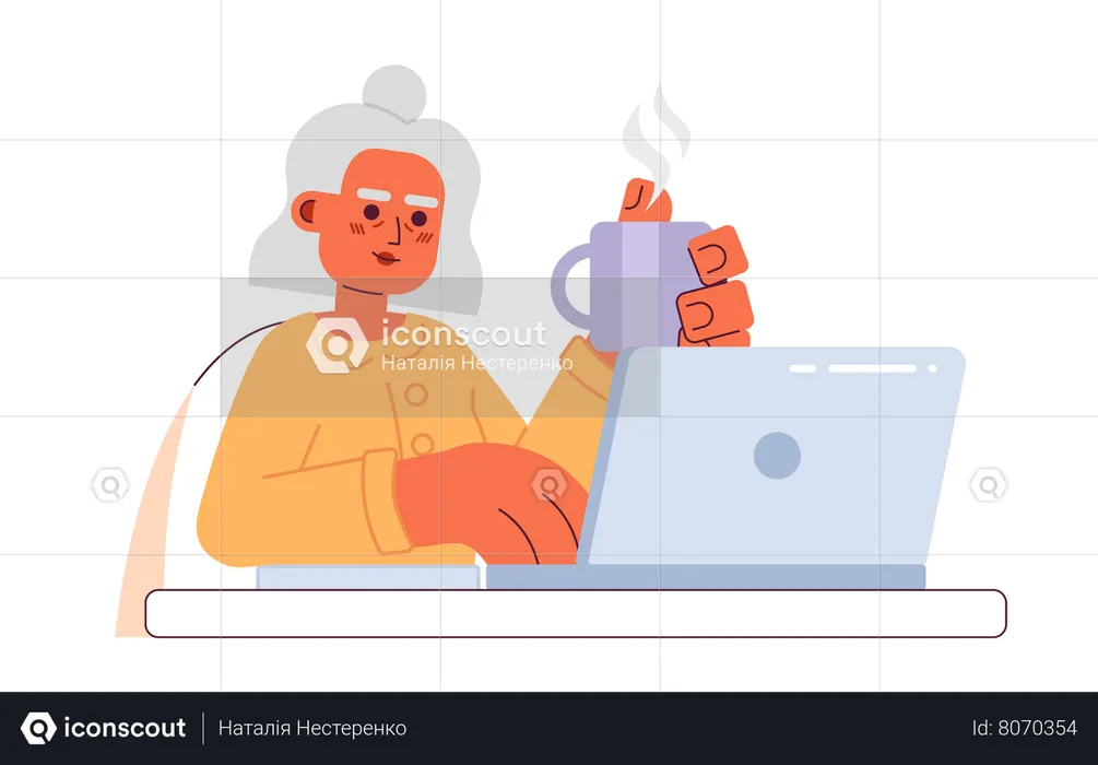 Hispanic senior woman surfing internet  Illustration