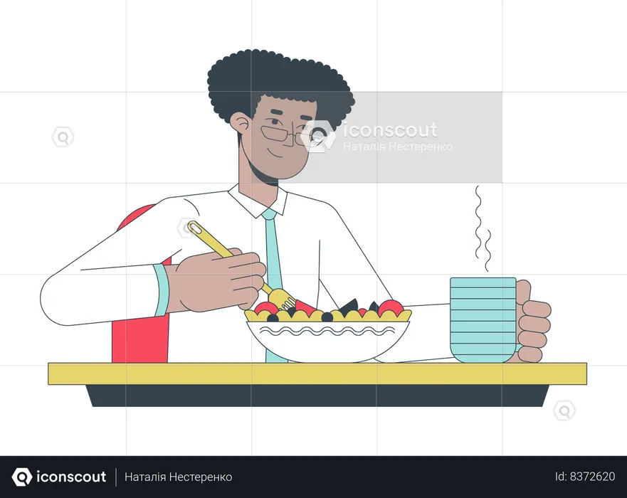 Hispanic white collar worker eating salad  Illustration