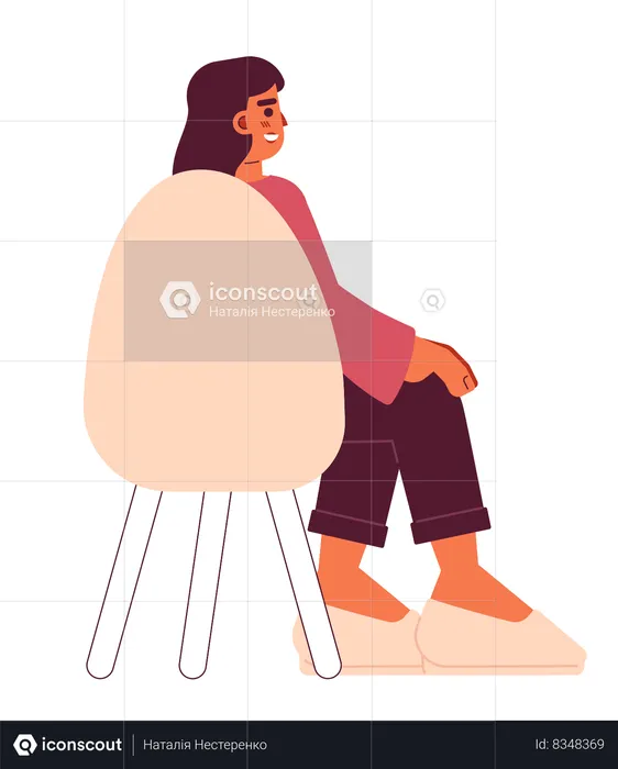 Hispanic young adult woman sitting in chair back view  Illustration