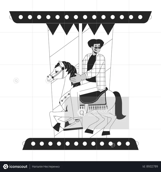 Hispanic young man riding horse carousel  Illustration