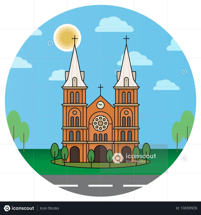 Ho Chi Minh Notre Dame Cathedral Church Vietnam  Illustration