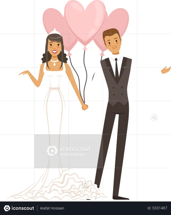 Hochzeitspaar mit Ballon  Illustration