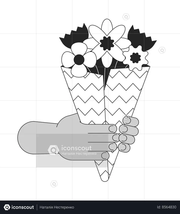 Holding bunch of flowers human hands  Illustration