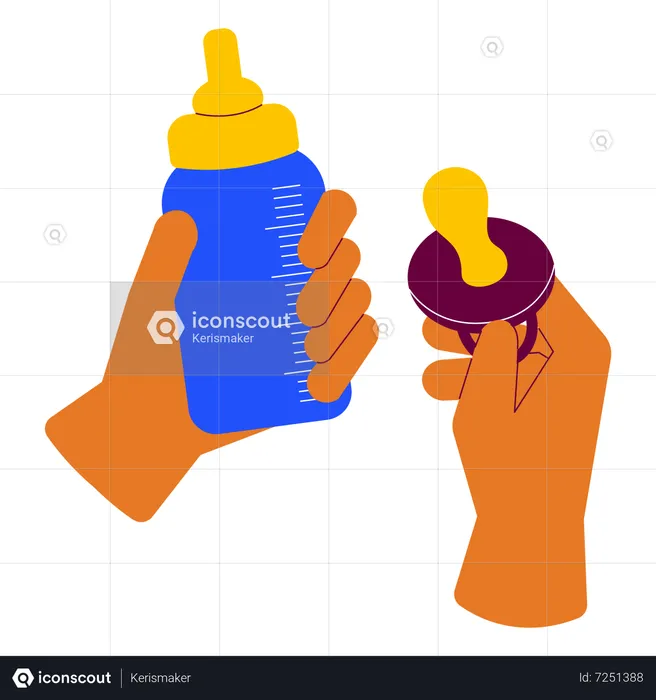 Holding milk bottle pacifier  Illustration