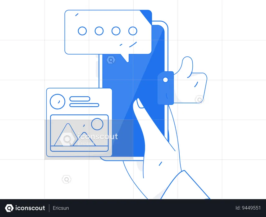 Holding mobile while looking online comment  Illustration