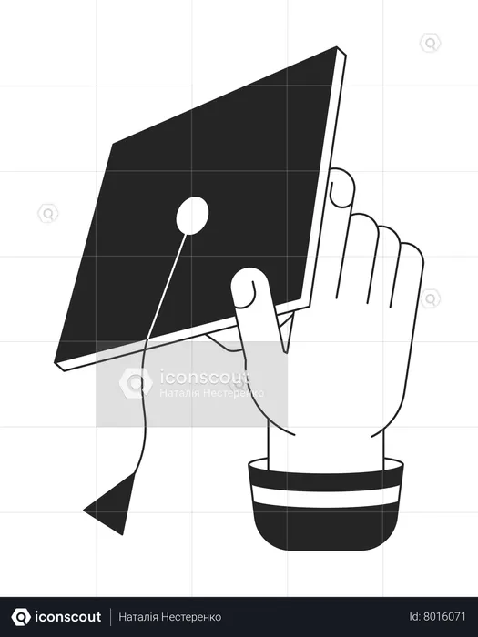 Holding mortarboard hat  hand  Illustration