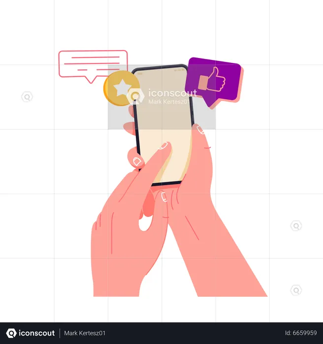 Holding phone in hand and rate content  Illustration