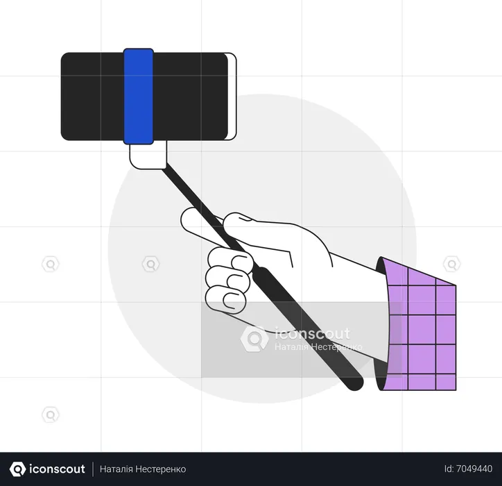Holding selfie stick with smart phone  Illustration