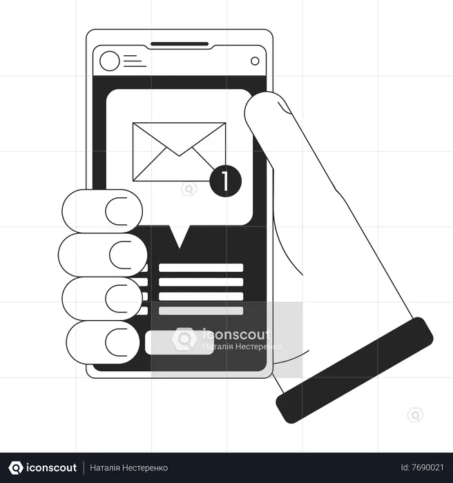 Holding smartphone with new message  Illustration