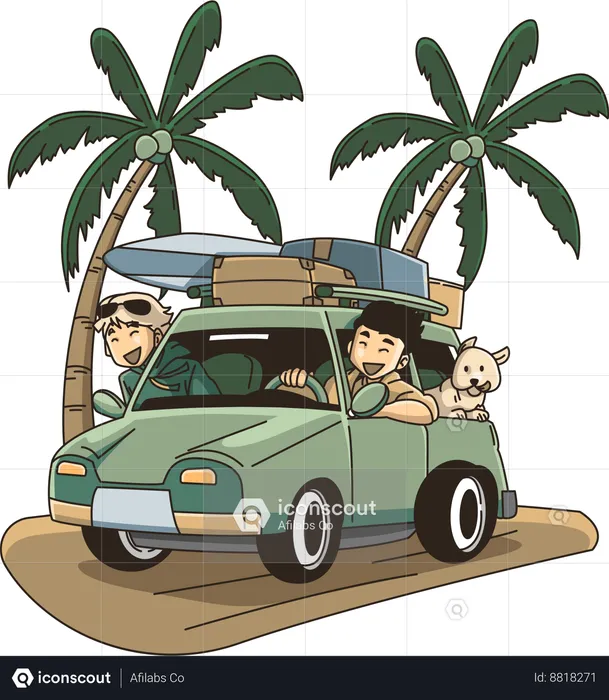 Holiday with your partner to the beach by car  Illustration