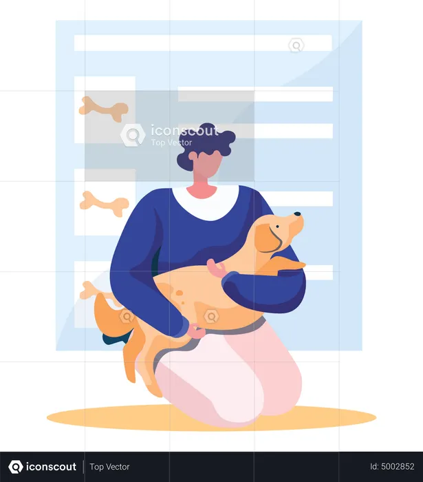 Hombre abrazando perro  Ilustración