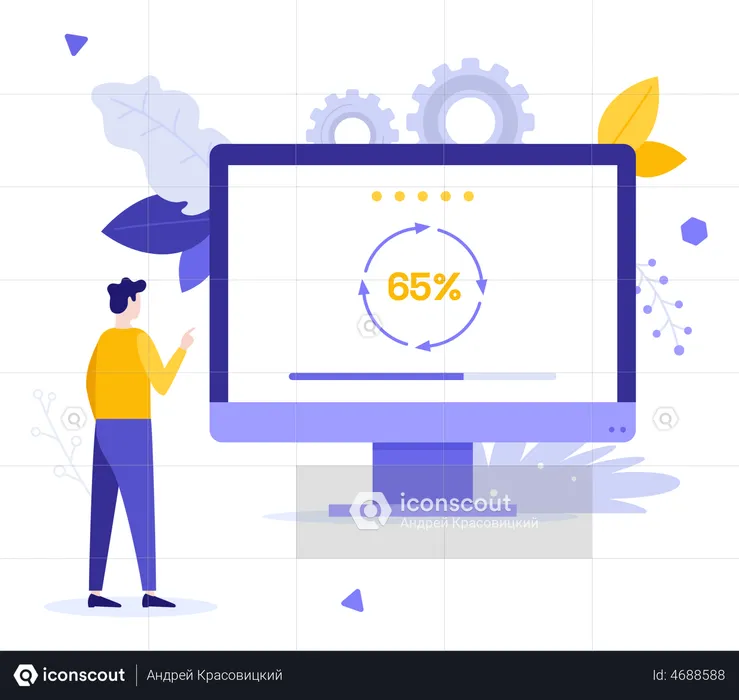 Hombre actualizando el software del sistema  Ilustración