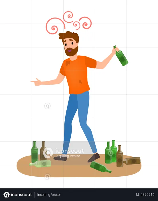 Hombre adicto al alcohol  Ilustración