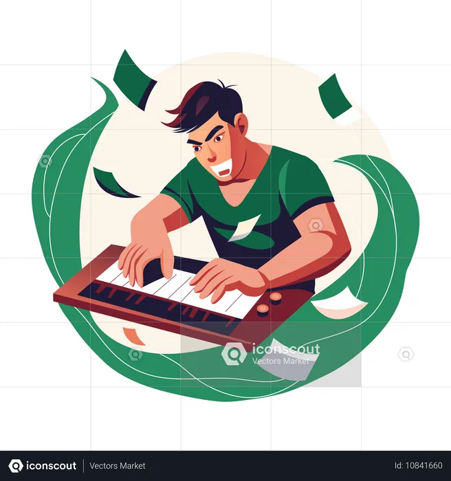 Hombre adicto al trabajo haciendo su trabajo  Ilustración