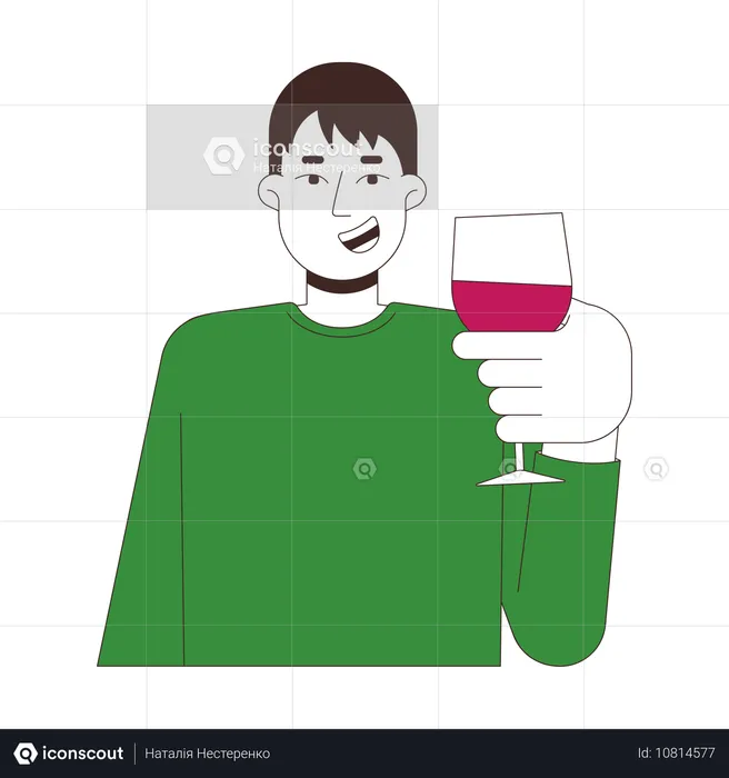 Hombre alegre brindando con copa de vino  Ilustración