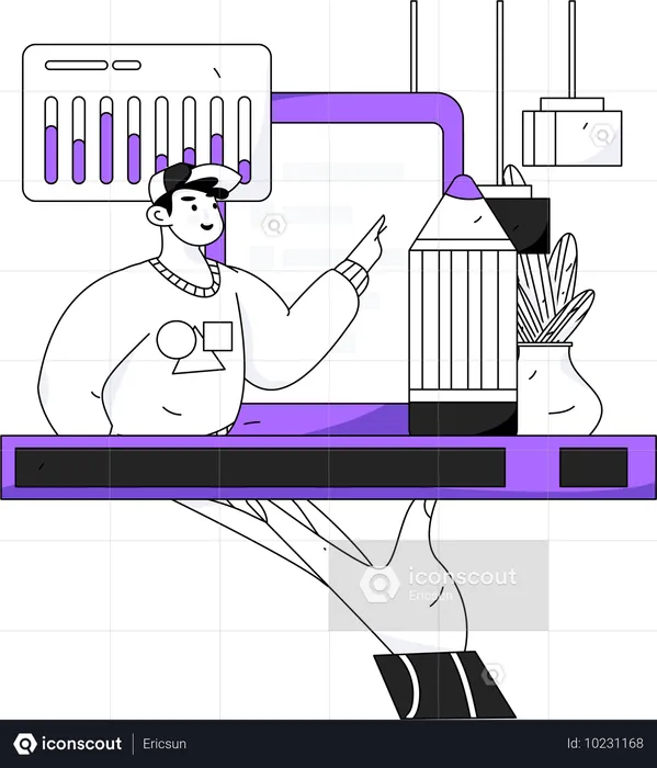 Hombre analizando datos comerciales  Ilustración