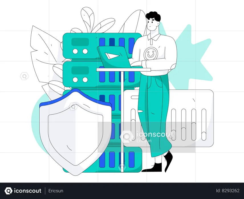 Hombre analizando la seguridad de los datos  Ilustración