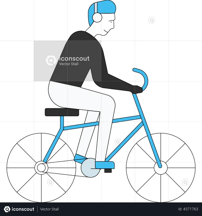 Hombre andando en bicicleta mientras usa auriculares  Ilustración