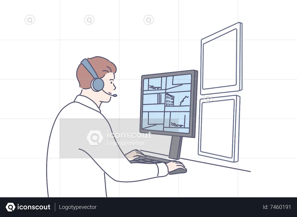 Arquitecto masculino trabajando en computadora  Ilustración
