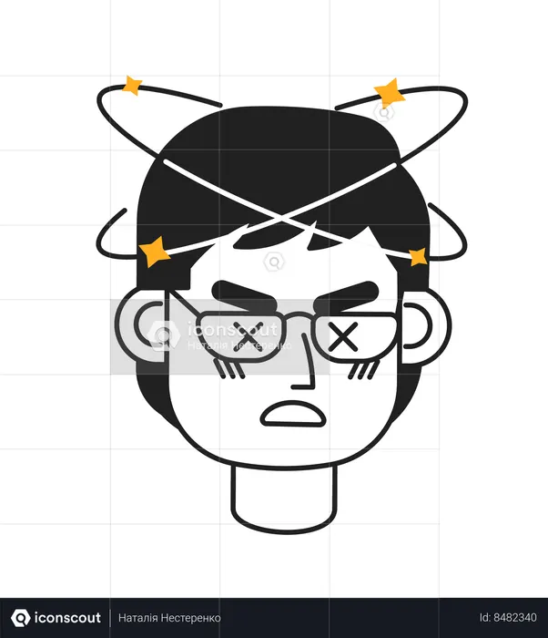 Hombre asiático de anteojos sintiéndose mareado  Ilustración